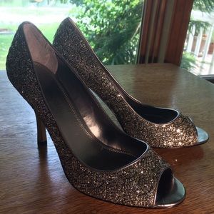 Enzo Angelini Silver/Gold Sparkled Open Toe Pumps